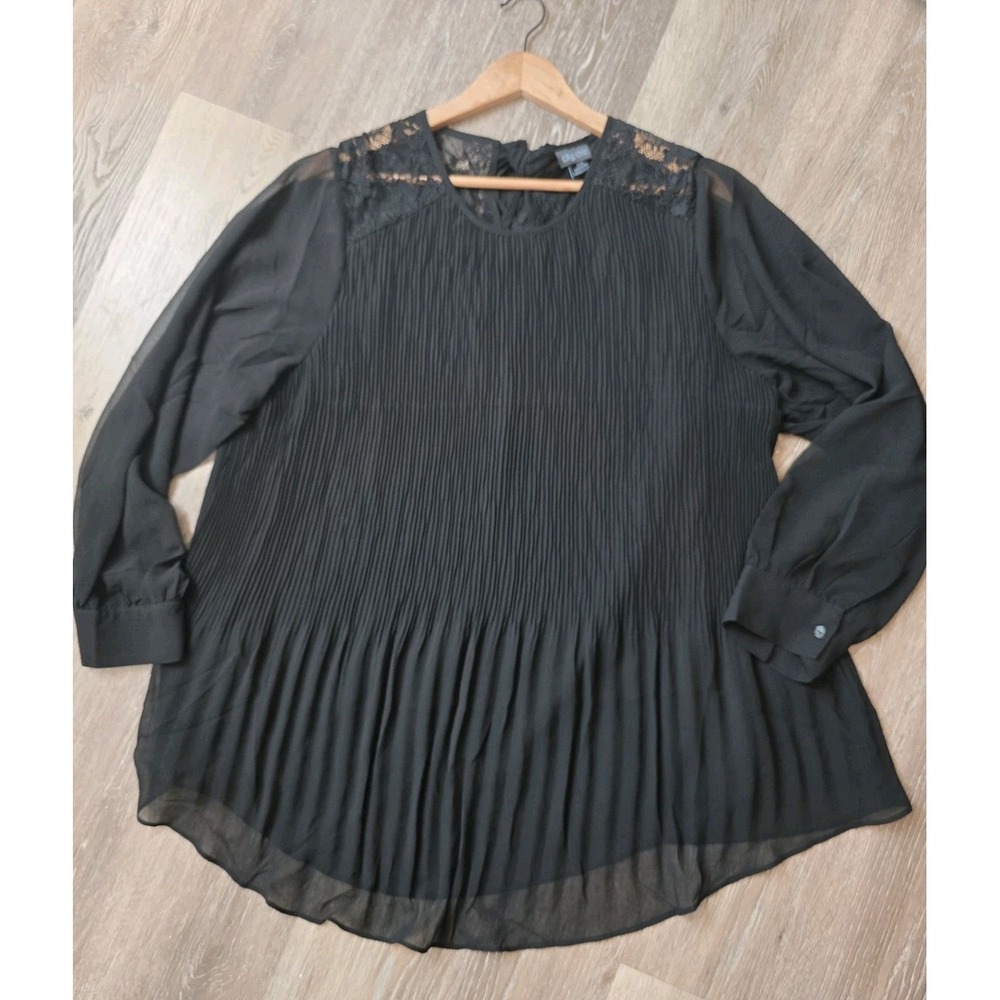 City Chic Women's Blouse Top Long Sleeve Ruffle Pleated Black Size L/20